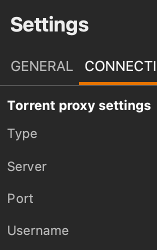 screenshot of torrent proxy settings tab